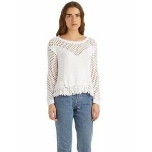Amour Vert Tessa Fringe Sweater - White - Size Small